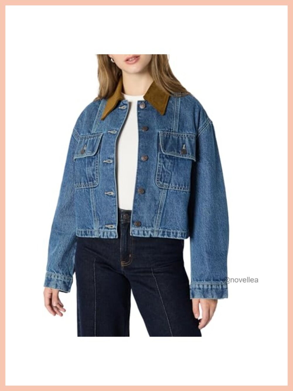 Oversized Cropped Heavyweight Denim Jacket Corduroy Collar